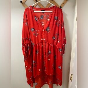 torrid Red Floral Button-Front Tunic Dress